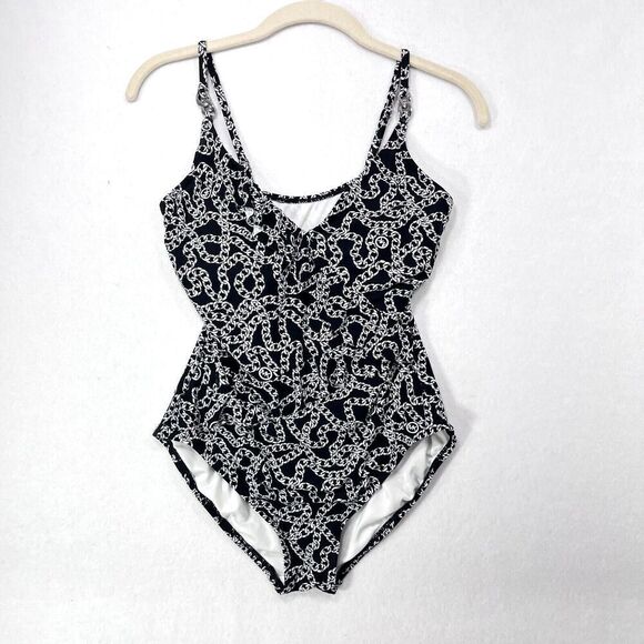 Michael Michael Kors Swimsuit Women 6 Black White One Piece Tank Chain All Over - Picture 1 of 12
